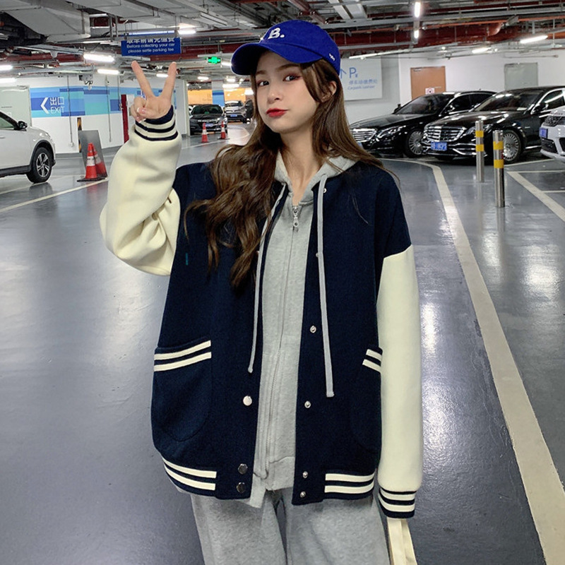 美式复古宽松棒球服女2025秋冬新款韩版学生洋气夹克卫衣时尚外套|undefined