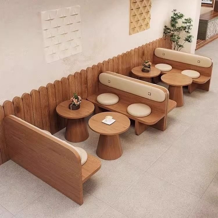 Trendy Cream-Style Booth Seating, Light Luxury Soft-Covered Wall-Mounted Booth Sofa, Sofa for Milk Tea Shop, Cafe Dining Table and Chairs