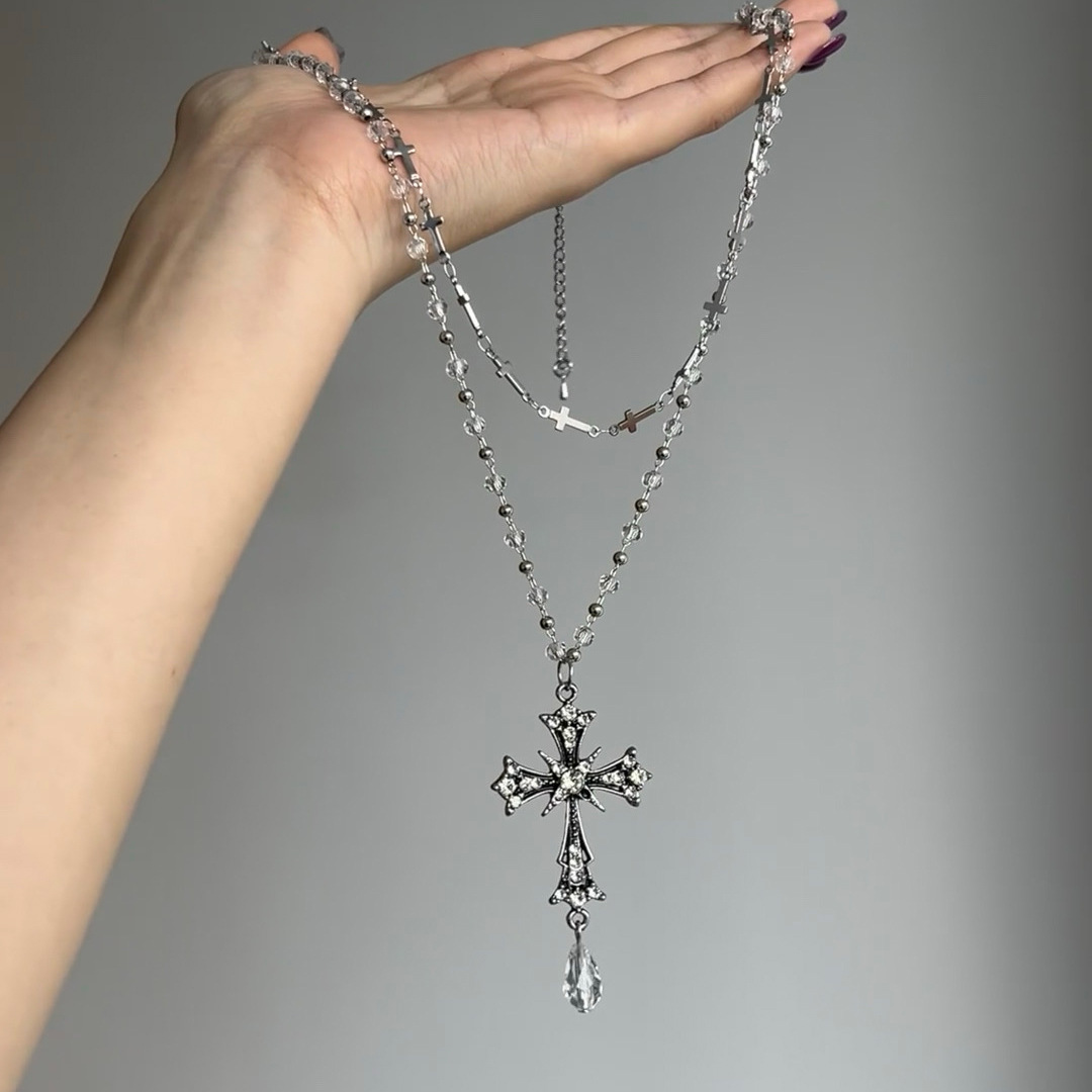 Sweet Cool Y2K Personalized Multi-Layer Cross Necklace For Women Gothic Trendy Choker Alloy Titanium Steel Hip Hop Style display picture 7