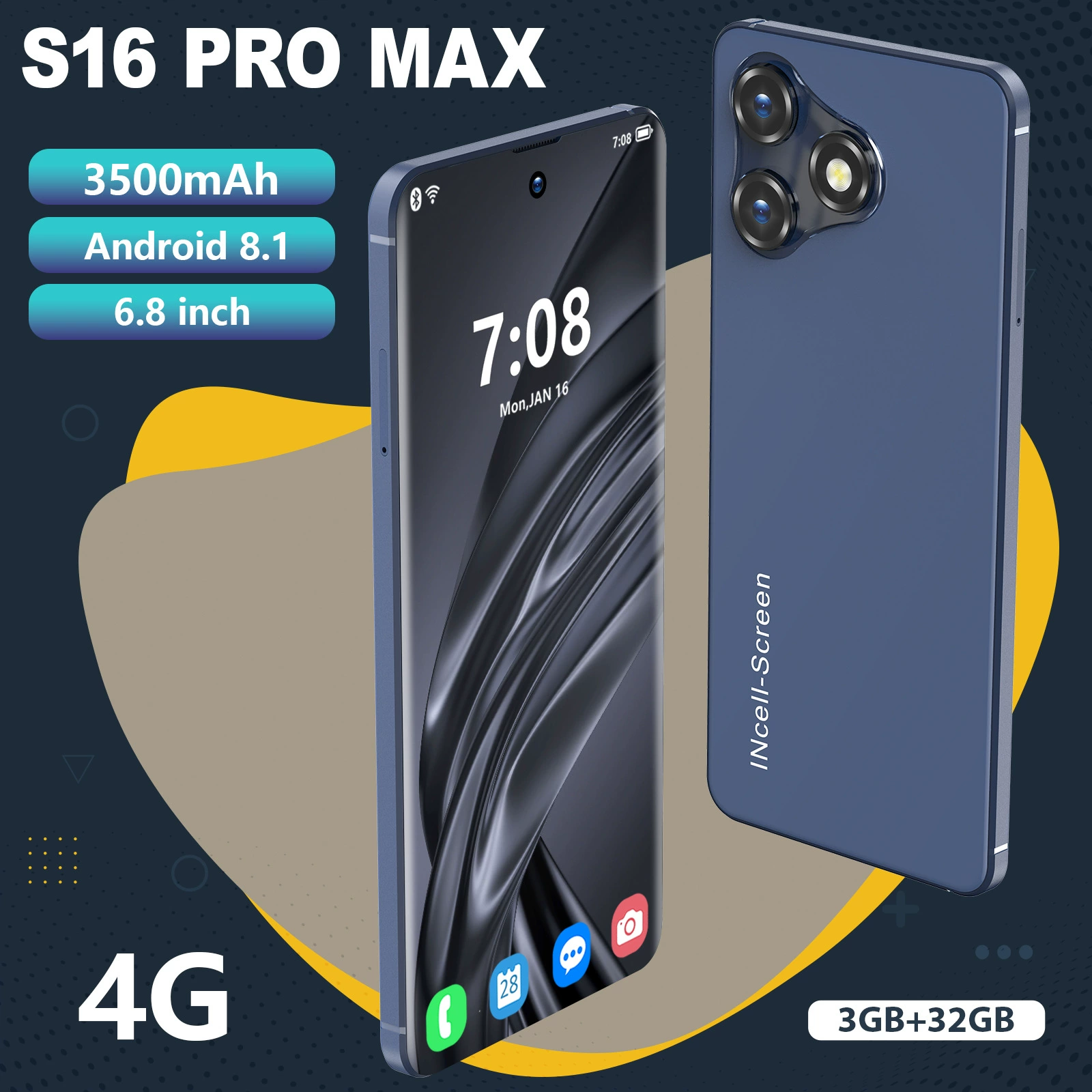 (Граница торговли), мобильный телефон, S16, 16 pro max, 4G, 32, 6.8 дюйма, Android 8.1