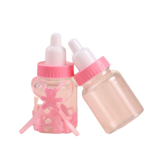 Baby Shower Small Milk Bottle Candy Box Cute Baby Full Moon Happy Candy Plastic Box with Bow and Bear Box