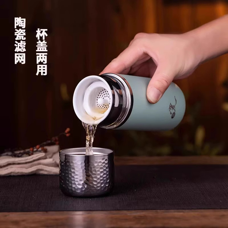 本物のセラミック内胆の保温カップ、コーティングなし、耐酸性、耐アルカリ性、茶葉を入れるためのフィルター付き、ポータブル、オフィスや家庭用、軽くて高級感のあるウォーターカップ|undefined