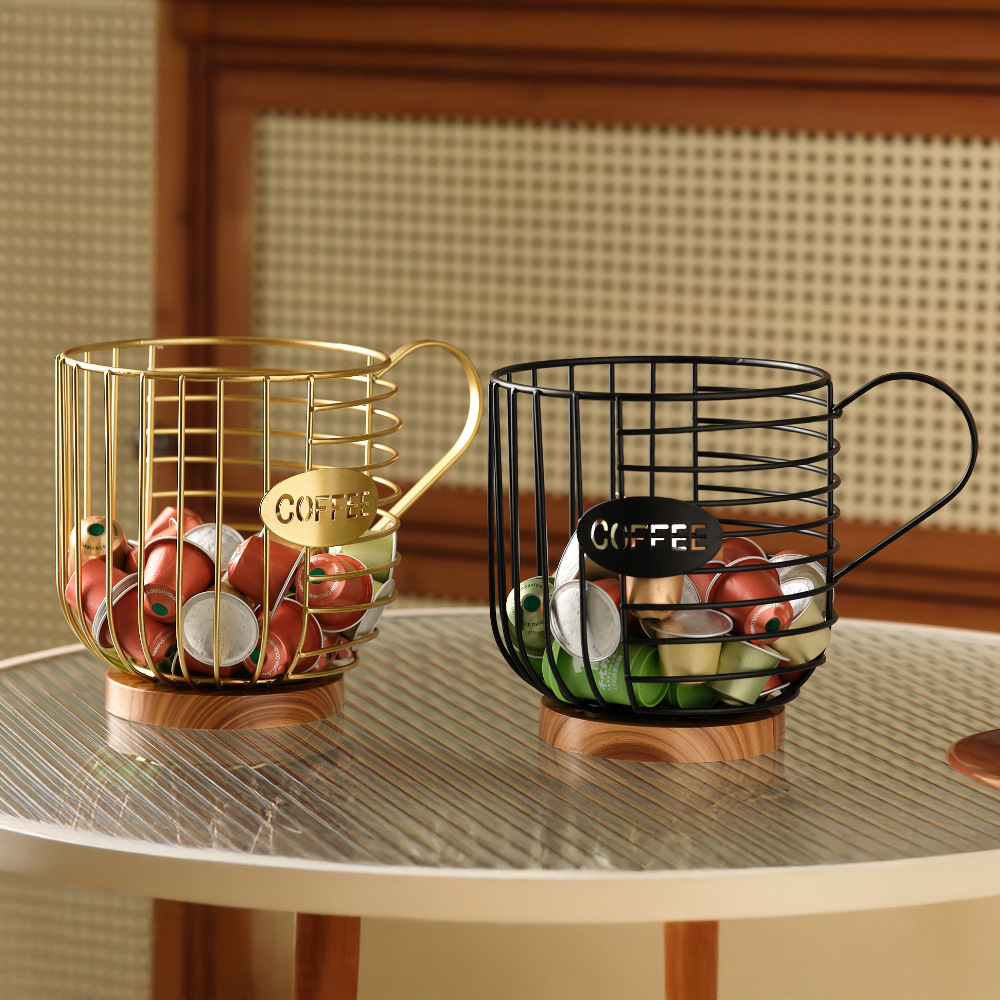 [Selección estricta] cápsula de café de hierro forjado almacenamiento de gran capacidad de metal azul canasta de almacenamiento de mesa estilo taza de agua canasta de frutas