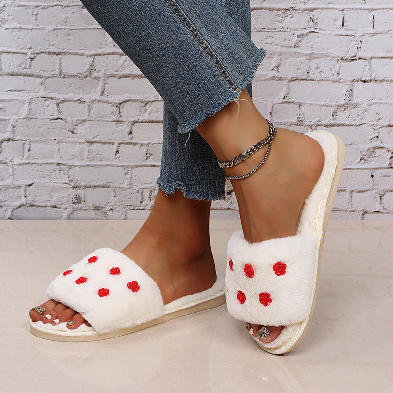 Short Plush Flat-Bottomed Cotton Slippers NSKJX84424