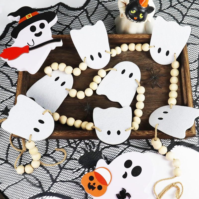 フェルトゴーストウッドビーズフラグハロウィンゴーストフェスティバルフラグホワイトゴースト暖炉パーティー装飾のためのクロスボーダー特別供給|undefined
