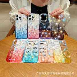 繁花单色渐变适用于苹果16新款 电镀防摔手机壳满钻