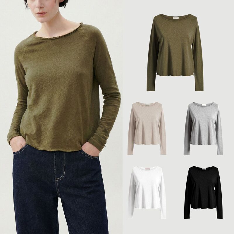 Zhang Xiaohui's Same Style @Mv Boat Neck Long-Sleeved Bamboo Cotton Bottoming Shirt Top Autumn and Winter T-Shirt New Style