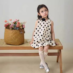 女童裙子圓點可愛花苞裙連衣裙背心裙2024夏裝新款外貿童裝代發