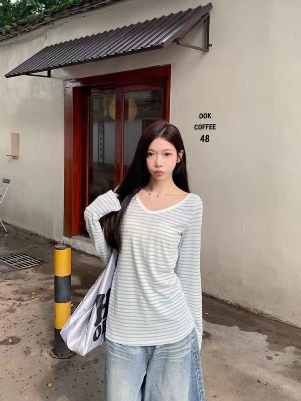 简漫妮复古条纹v领防晒罩衫女士夏季小众修身百搭潮流防晒服上衣|undefined