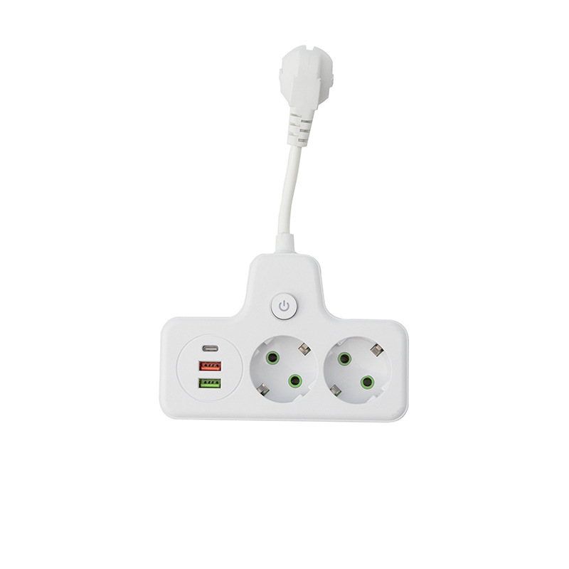 Enchufe de conversión estándar europeo europeo con carcasa negra de línea corta y carcasa blanca 2USB 1Type-c caja de color embalaje