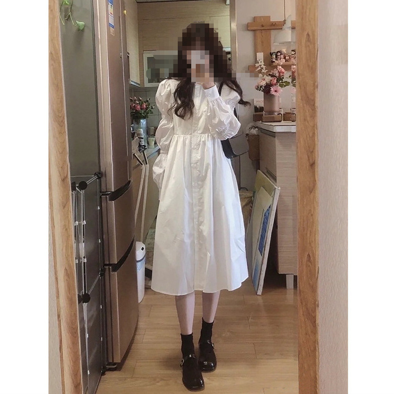 White Dress for Pregnant Women, Spring & Fall 2026 New French Design Elegant Long-Sleeved Platycodon Long Skirt