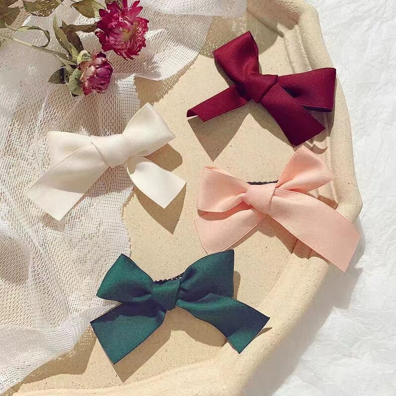Foreign style bow hairpin sweet satin fabric does not hurt children's hair band new versatile black women's broken hairpin