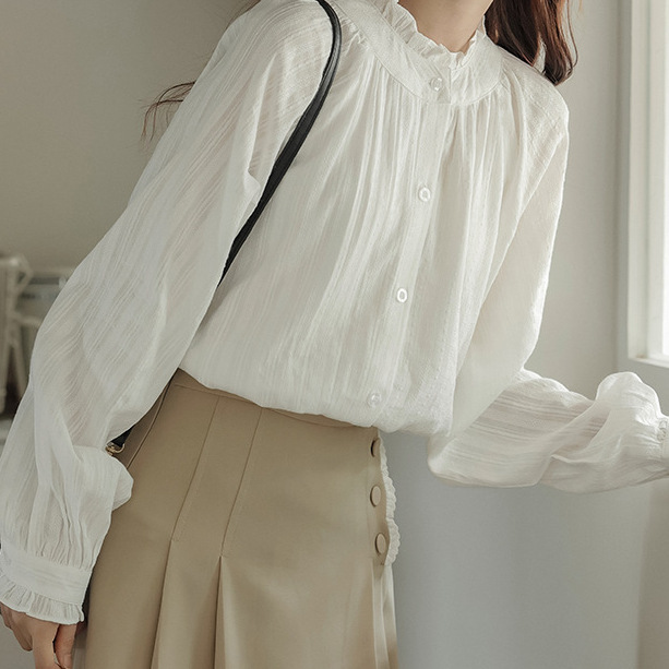 边白衬衫女设计感小众2025春秋新款长袖叠穿衬衣宽松甜美上衣|undefined