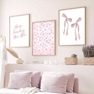 Modern Hot-Selling Pink Bow Floral Y2K Girls Bedroom Living Room Hanging Painting Canvas Painting Decorative Painting Core Frameless