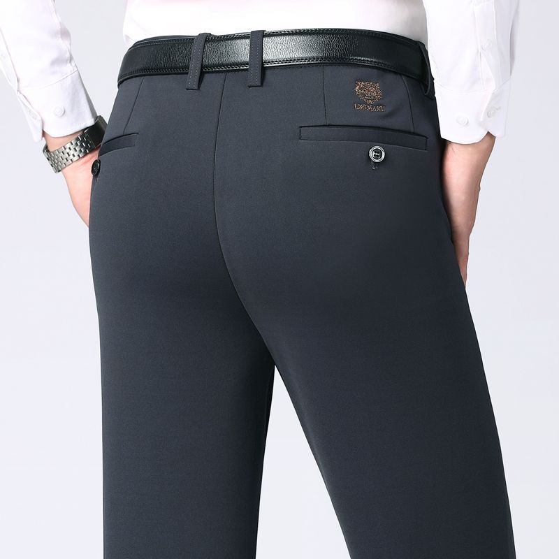 Pantalones rectos de verano de estilo nuevo para hombres, pantalones casuales de alta elasticidad verticales y suaves, pantalones delgados para hombres de mediana edad, cabeza de tigre delgada