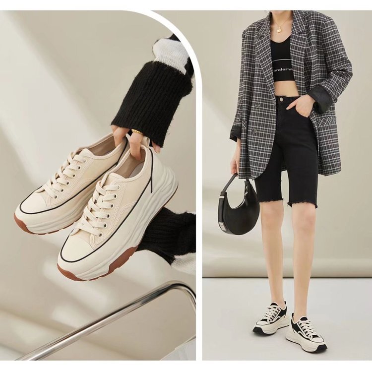 Hokkaido ~ Thick-soled Lace-up Canvas Shoes Women's Shoes 2022 New Low-top White Shoes Casual Torre Shoes Women