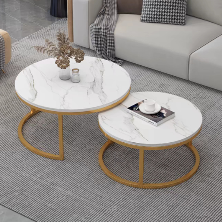 Mesa de centro pequeña, arte de hierro, apartamento pequeño moderno simple, sala de estar, hogar, mesa redonda creativa, red roja, mesa de centro de combinación de lujo ligera