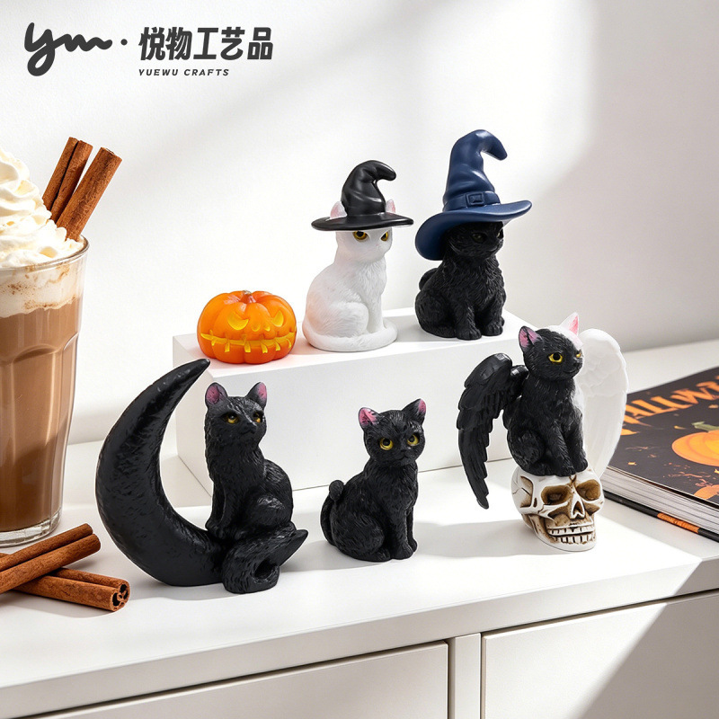 Cross-Border New Product Halloween Black and White Twin Kitten Figurines Cute DIY Decoration Accessories Car Desktop Ornaments Cross-Border New Product Halloween Black and White Twin Kitten Figurines Cute DIY Decoration Accessories Car Desktop Ornaments