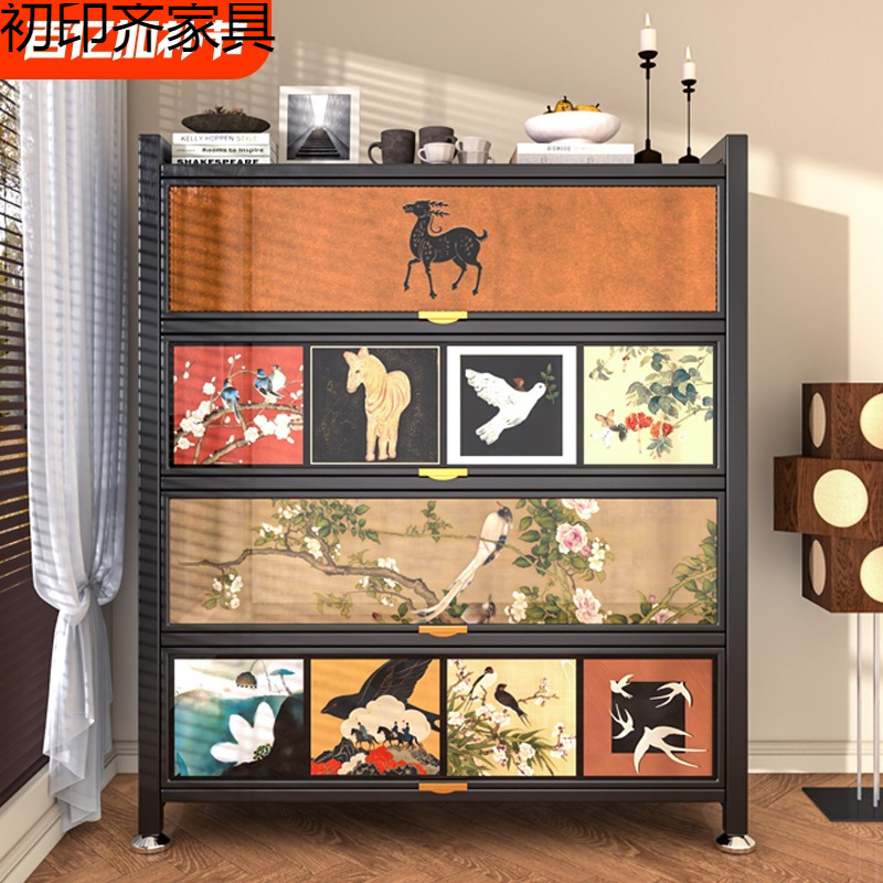 Medieval Style Steel Dopamine Bookshelf Floor-Standing Storage Rack Household Iron Storage Bookcase Storage Cabinet Integrated Against the Wall