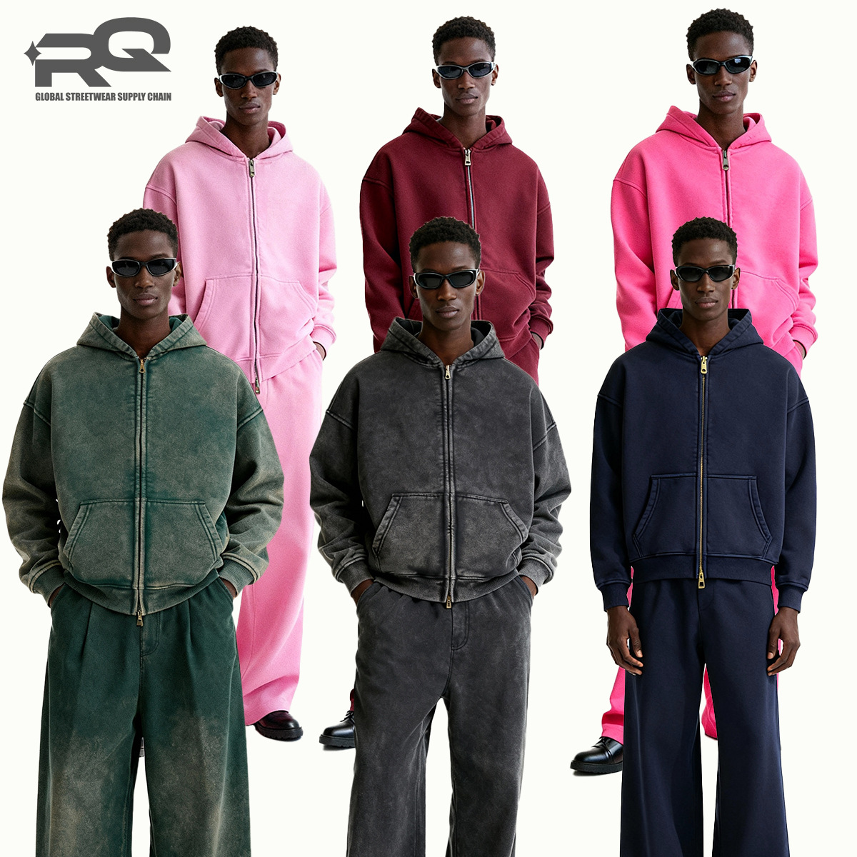 RQ 남성용 더블 지퍼 워싱 코튼 스웨트셔츠, 워싱 및 기모 공정, 하이 스트리트 아메리칸 스타일 레트로 스웨트셔츠 재킷