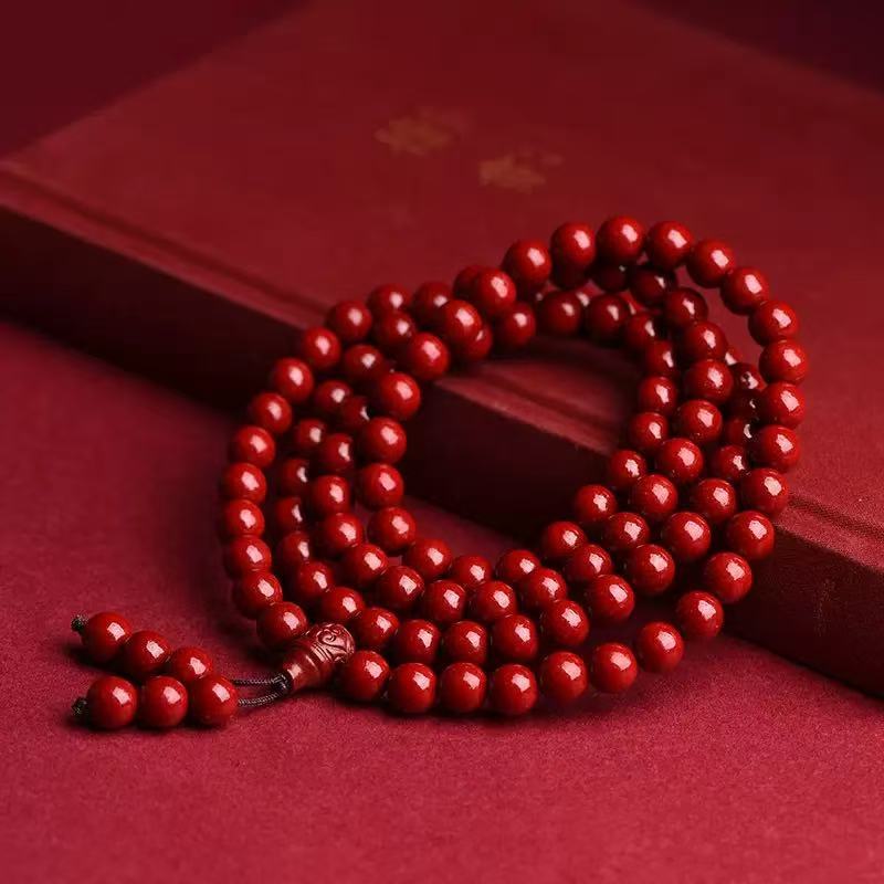 【工厂直销】仿朱砂108颗本命年佛珠念珠手链紫金砂毛衣链男女款