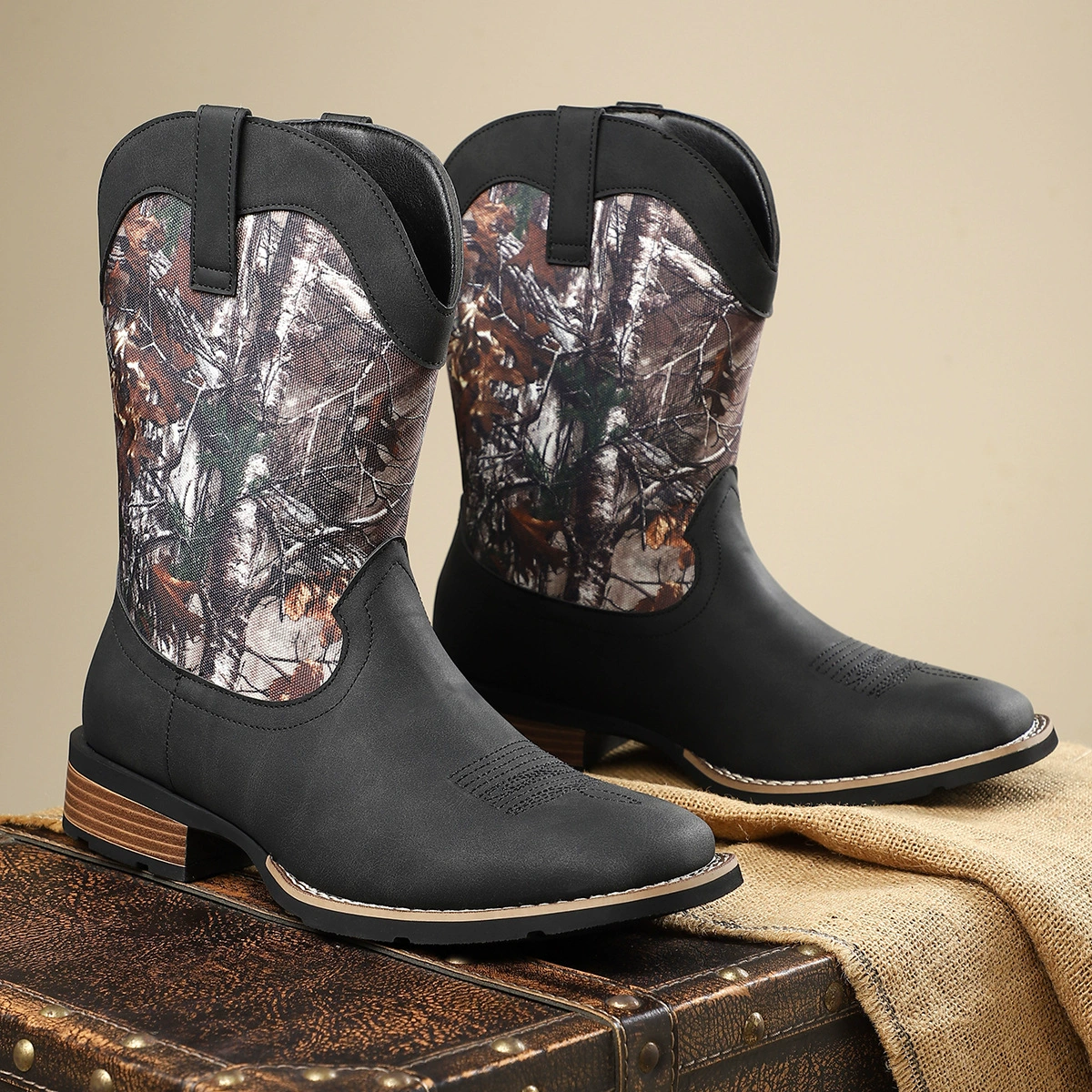 Новые западные джинсовые сапоги вышивка ремесла ретро высокие мужские сапоги