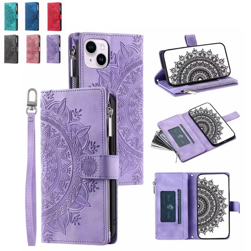 Phone Wallet Case With Embossed Totem And Zipper For Smartphone_voghion.com