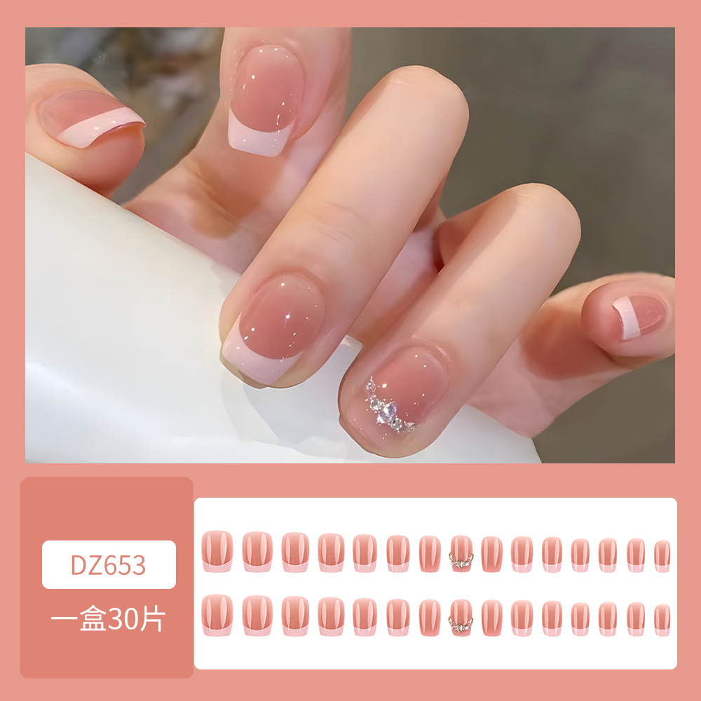 30 piezas de uñas de manicura francesa dulce, el temperamento es blanco, parche de uñas desmontable, uñas de diamantes de gran venta