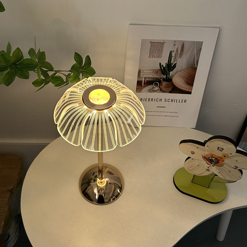 Luz de escritorio recargable de toque flor acrílico dormitorio cabecera luz de noche atmósfera USB tricolor atenuación recargable