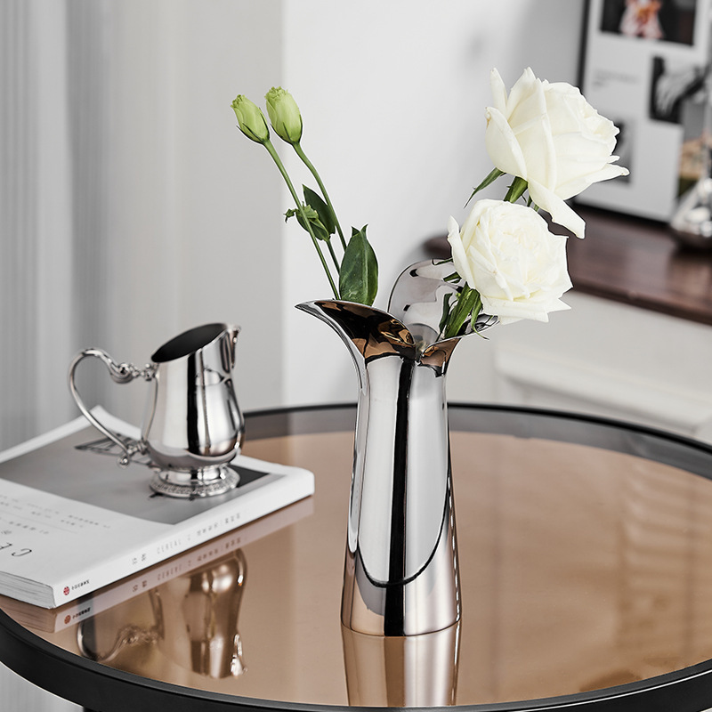 Factory Store Nordic Stainless Steel Vase Housewarming Gift Living Room Dining Table Entrance Wabi-Sabi Style Home Furnishings Flower Arrangement