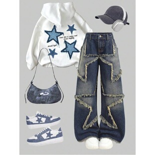 F 75773 Star Embroidered Wide Leg Jeans �������ţ��ѝ