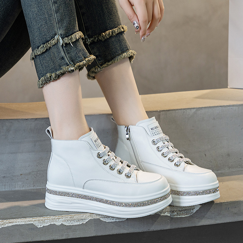 Fashionable universal autumn white sneakers platform with hidden…
