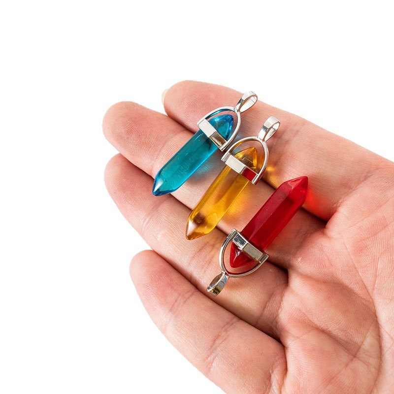 Transfronterizo Amazon colgante hexagonal de cristal sintético bala punta pendulante collar de cristal joyería colgante gemas