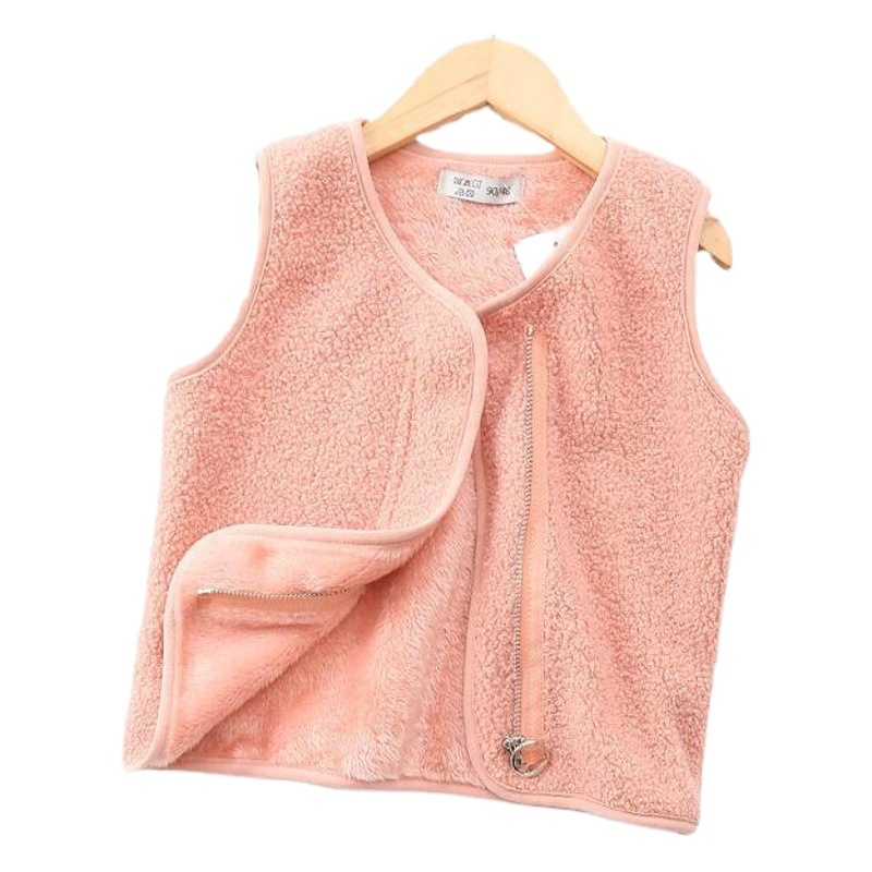 Estilo coreano primavera y otoño chaleco de lana de los niños Nueva cremallera de peluche terciopelo cardigan chaleco macaron color Chaleco de los niños al por mayor