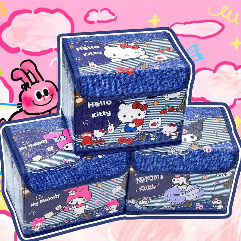 Japanese-Style Desktop Flip Storage Box Pu Waterproof Office Storage Box High-Value Denim Sanrio Organizer Box