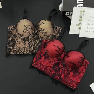 European and American Lace Sexy Camisole with Breast Pads, Push-Up Bra, Can Be Worn Outside, Fishbone Bra with Inner Top