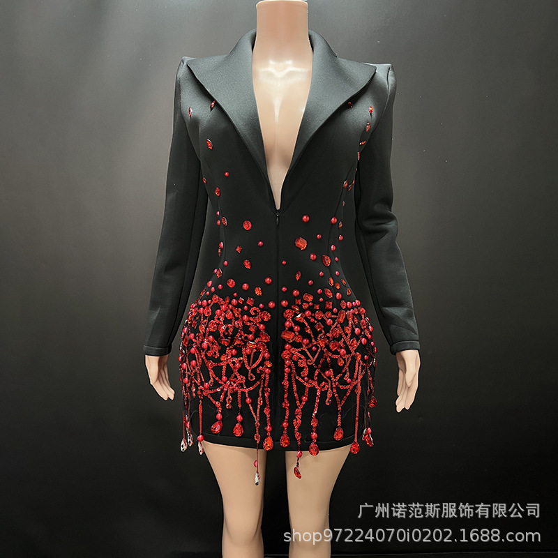 Niche Design Heavy Industry Diamond-studded Autumn and Winter Women's Dress Front Desk Reception Professional suit Company Annual Meeting Dress