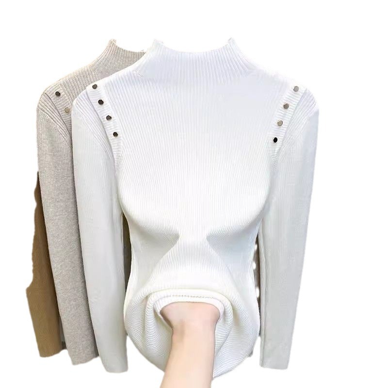 【 Famiglia Cashmere 】 Maglione da donna in maglia spessa e larga, corto, con collo alto e base in lana, strato interno per autunno e inverno_voghion.com