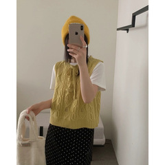 镂空麻花打结系带毛衣马甲女秋季新款宽松通勤百搭针织背心上衣潮