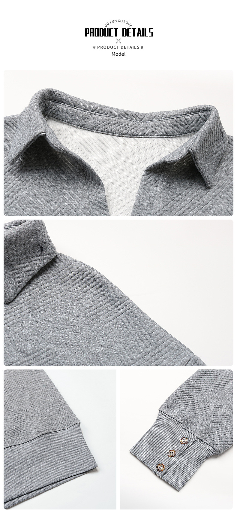 Sweat-shirt à revers d'automne pour femme, couleur unie, haut texturé, bouton décoré_voghion.com