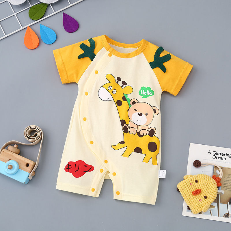 Baby Short-Sleeved Romper Summer Pure Cotton Thin Style Popular Newborn Baby Cartoon Outdoor Jumpsuit Crawling Clothes Summer Outfit