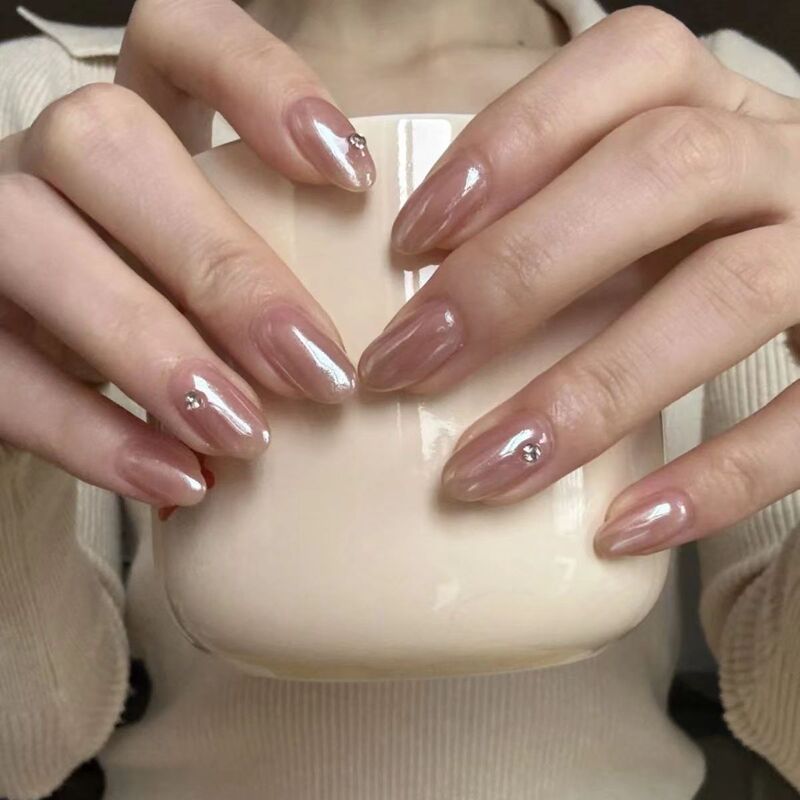 Pure Handmade Spring and Summer Clear Haili Moonlight Powder Senior Niche Ins White Elegant Naked Spice Nail Wear Armor