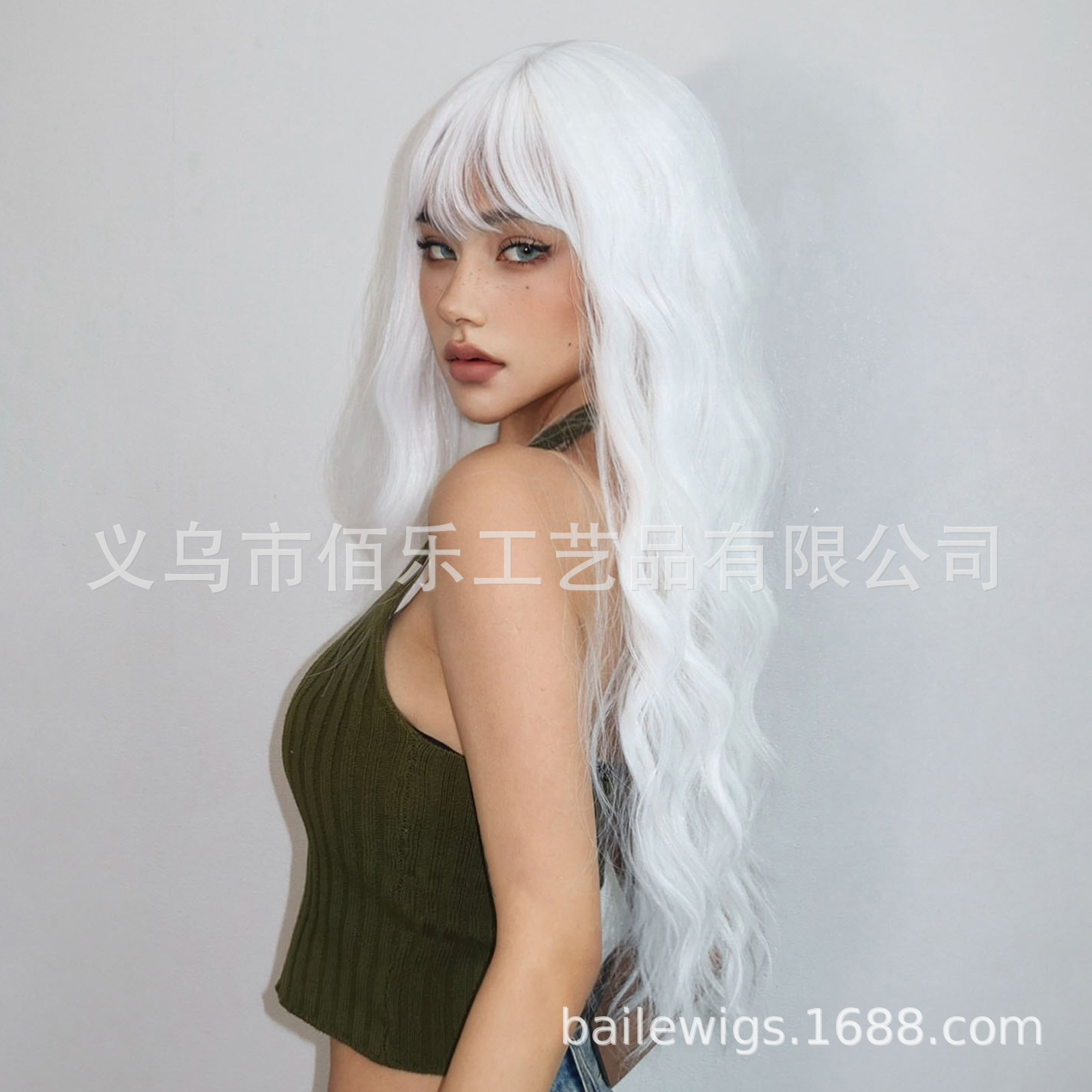 Pelucas blancas Halloween cos cubierta de cabello completo, rizos largos, fibra química cubierta de cabello de mujer pelucas transfronterizas al por mayor image 4