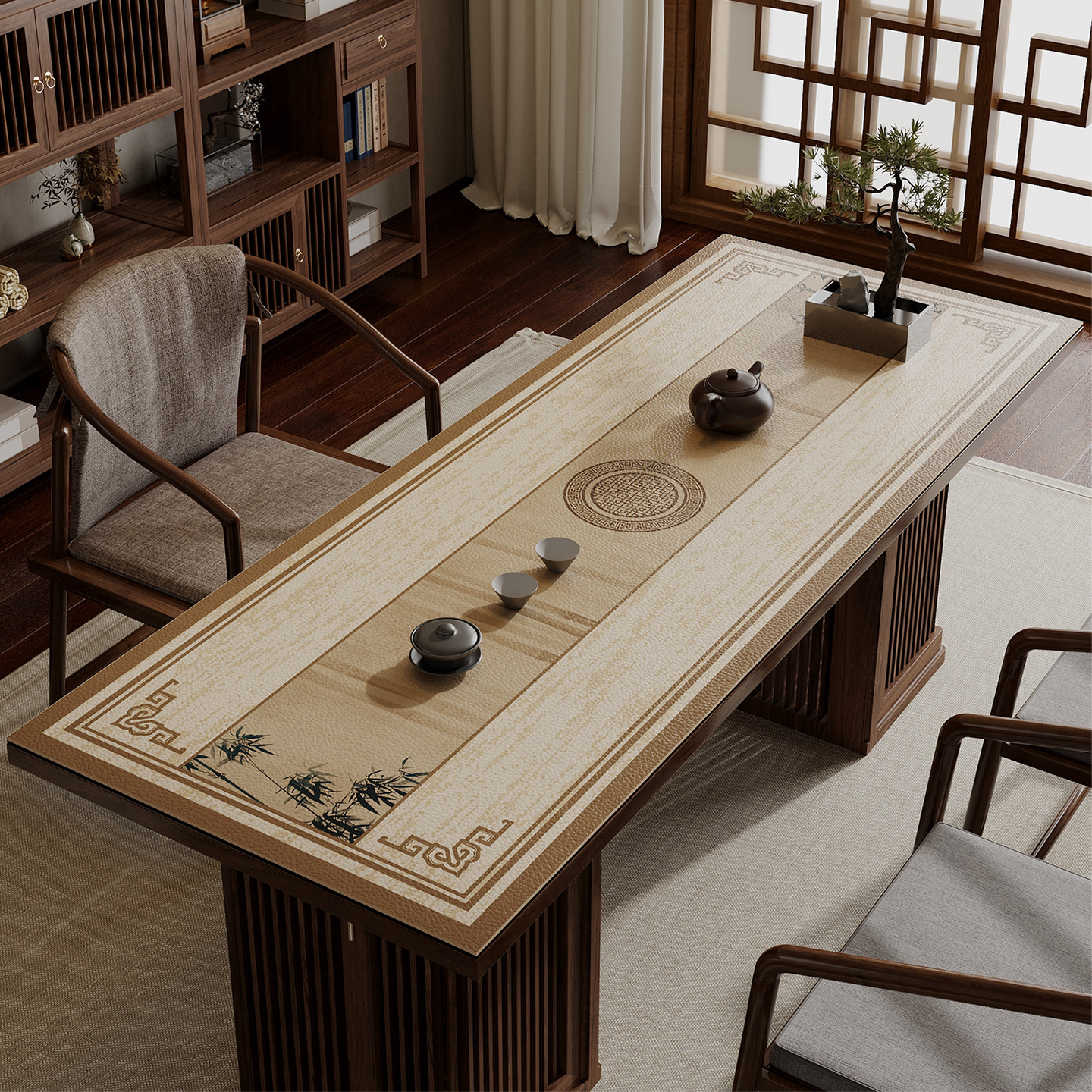 Nueva almohadilla de mesa china nueva almohadilla de mesa de cuero impermeable, resistente al aceite y resistente al calor Mesa de café mantel de la casa de té almohadilla de mesa de té
