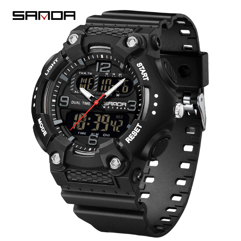 SANDA reloj juvenil de moda color contraste doble pantalla reloj multifuncional para hombres y mujeres estudiantes reloj electrónico de luz nocturna
