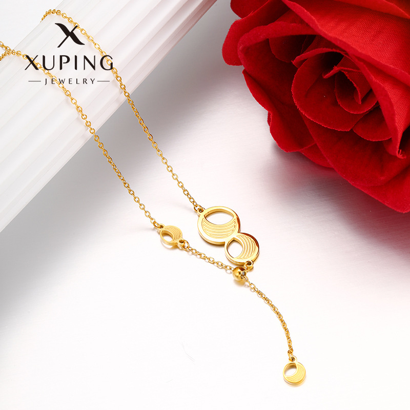 Xuping nuevo acero inoxidable chapado 24k color geometría redonda moda simple ligera lujosa fácil de llevar collar de bordas mujeres al por mayor