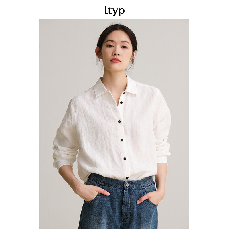 Travel 28 Combed Linen Long-sleeved White Shirt Women's Summer Casual All-match Artistic Thin Shirt Top