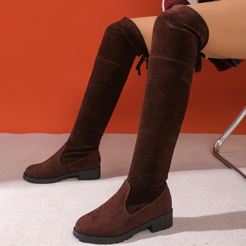 Women's 2025 Autumn/Winter Matte Mid-Heel Slimming Over-the-Knee Long Boots | Women's Versatile Chunky-Heel Martin Boots
