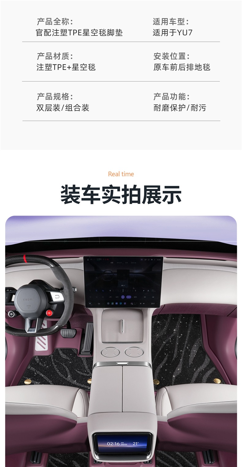 Suitable for Xiaomi YU7 car floor mats, TPE full-coverage starry sky carpet, special floor mats, trunk mat, interior accessories