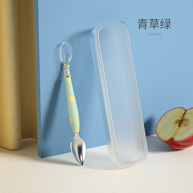 잔디 녹색 더블 헤드 실리콘 헤드 과일 진흙 숟가락